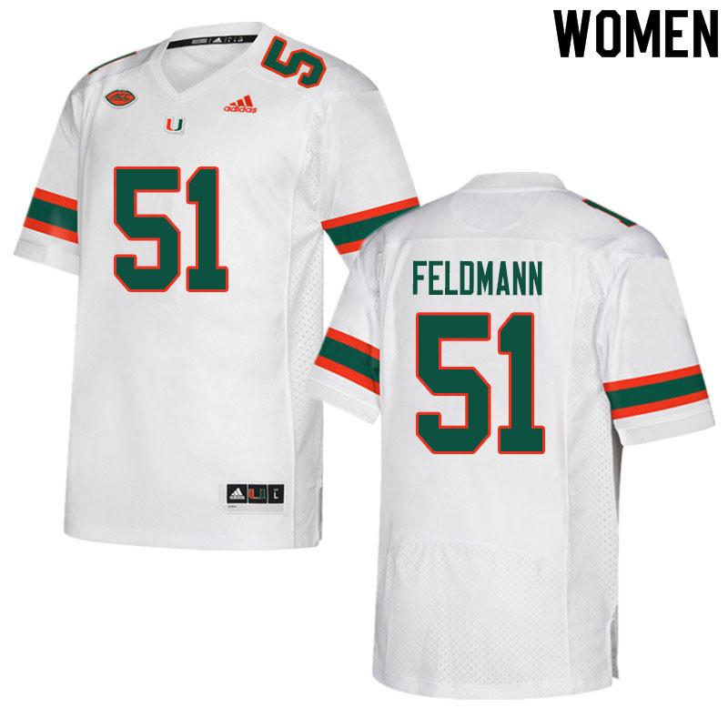 Women #51 Graden Feldmann Miami Hurricanes College Football Jerseys Sale-White - Click Image to Close